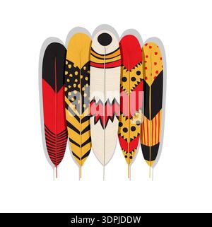 Hand drawn tribal, ethinc feathers set over white background. Stock Vector
