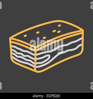 Minimalistic flat line art illustration of pork lard with layers of meat and fat on dark background icon. Ideal for traditional food, butchery, or coo Stock Vector