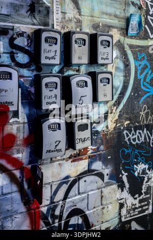 Keysafes for Airbnb Self Check In London. Rental apartment keysafes in central London. Stock Photo