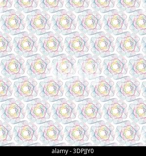 Seamless Guilloche Rosette Pattern with Pastel Rainbow Lines Stock Vector