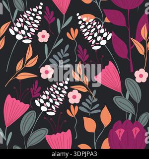 Botanical print of various flowers and leaves. Stock Vector