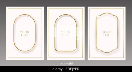 Elegant Golden Frames Set. Three luxury minimalist templates on light background, ideal for modern text or invitations. Vector illustration. Stock Vector
