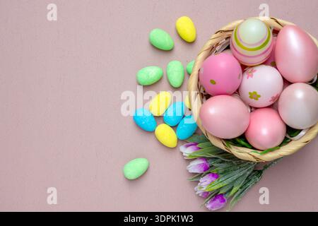 Lively Easter Motif Featuring Tulips And Sugary Treats In Pastel Hues Stock Photo