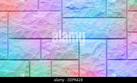 Architecture Background with Rainbow Brick Wall Texture With Gradient Light And Subtle Relief Pattern. Concept of Creative Urban Background, Colorful Stock Photo