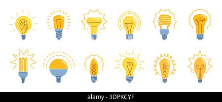 Light bulb. Innovation icon, lightbulb lamp energy or idea invention logo. Trendy glass technology concept, electrical illumination, creativity glow sign, vector flat style isolated illustrations Stock Vector