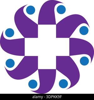 8 people overlapping family team work diversity logo vector icon illustration Stock Vector