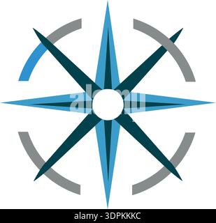 Rose of wind icon and compass vector in black and white color isolated on white background Stock Vector