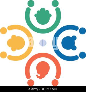 Teamwork logo forms colorful people symbol in circle shape Stock Vector
