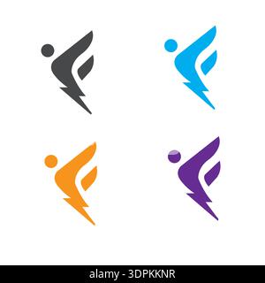 Illustration of People Running in Solid Color, Use for Exercising of Athletics Logo. Pro Vector Stock Vector