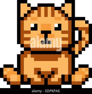 Cute Orange Tabby Cat Pixel Art Illustration - Flat Vector Style Icon Stock Vector