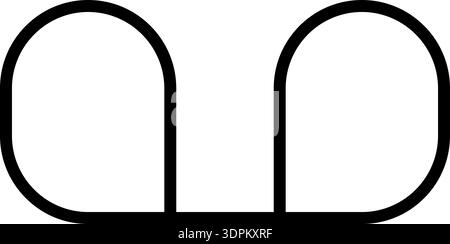 Line forms two loops at the ends of a straight line with a thick outline and geometric shape. Stock Vector