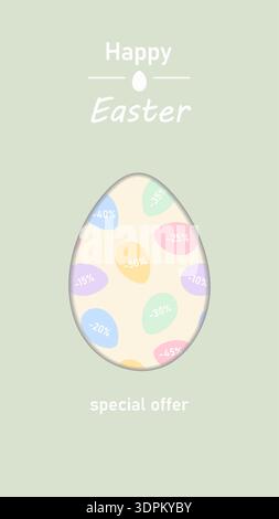Happy Easter special offer Vertical Promo Banner Design with Egg Shapes and discount numbers percent. Vector illustration Easter Sale Social Media Template Promo banner, poster, flyer Paper Cut Design Stock Vector