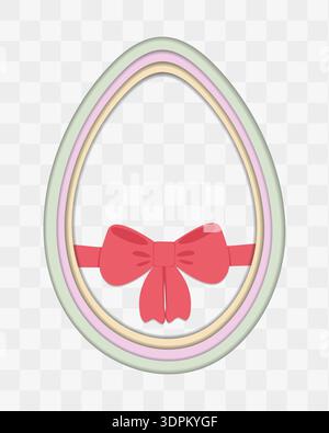 Easter Egg with Tide Ribbon bow Paper Cut Template with multicolor layers Minimalistic Flat Design. Isolated Vector illustration Easter Greeting thematic cards or media posts template, banner, posters Stock Vector