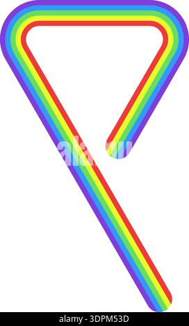 Rainbow colored line forming a triangle with rounded corners and a straight line extending from it. Stock Vector