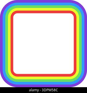 Rainbow colored line in the shape of a geometric square with rounded corners. Stock Vector