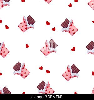 Chocolate bars in heart wrappers seamless pattern Stock Vector