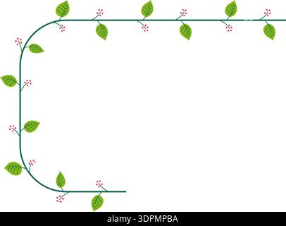 A square shape with rounded corners decorated with a bunch of leaves and small fruits or flowers. Stock Vector