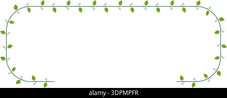A rectangular frame with rounded corners and one open side, decorated with a bunch of leaves and small fruits or flowers. Stock Vector
