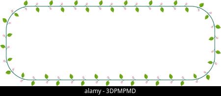 A rectangular frame element with rounded corners, decorated with a bunch of leaves and small fruits or flowers. Stock Vector