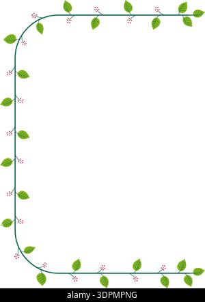 A shape with two rounded corners, decorated with a bunch of leaves and small fruits or flowers. Stock Vector