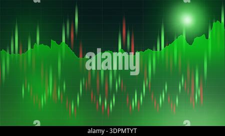 Stock market chart shows price movements over time with green and red bars indicating changes Stock Photo