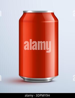 Realistic Blank Red Aluminum Beverage Can. Isolated template for branding soda, energy drink, or beer packaging. Vector illustration Stock Vector