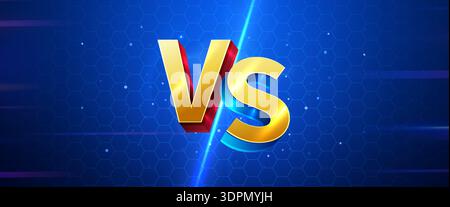 Dynamic VS Versus Screen Background, featuring 3D golden letters on a futuristic blue hexagonal pattern. Vector illustration. Stock Vector