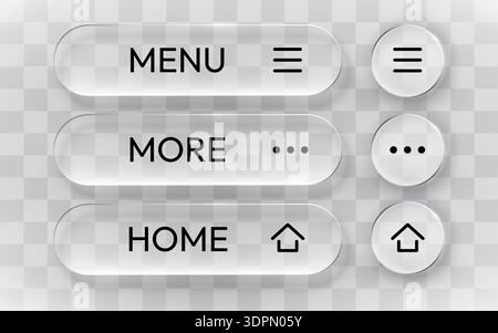 Modern Glassmorphism UI navigation buttons with transparency, perfect for sleek web and app interface design. Vector illustration. Stock Vector