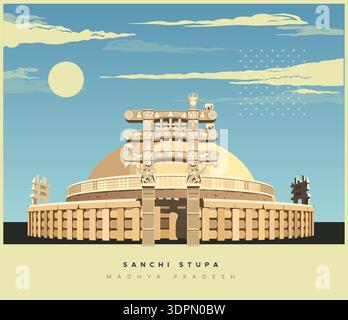 Sanchi Stupa  -  Buddhist Complex  -  Icon Illustration as EPS 10 File Stock Vector