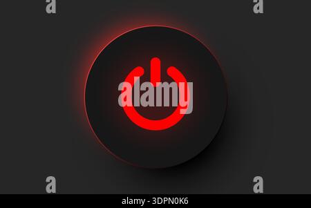 Glowing red power button on a dark background. Modern onoff symbol for interface and system control. Vector illustration Stock Vector