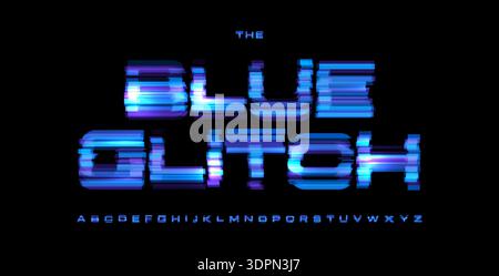 Blue Glitch Digital Noice Font Logo Alphabet Vector Glitch Letters Set Modern Typography, Creative Typographic Design for Play Button, Game UI Stock Vector
