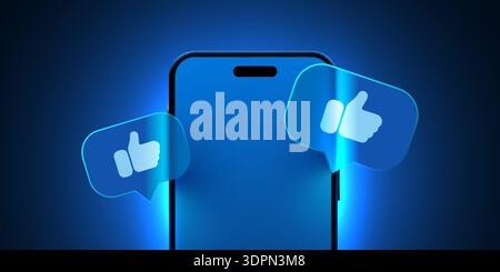 Modern smartphone with glowing like icons for social media engagement. A sleek digital concept. Vector illustration Stock Vector