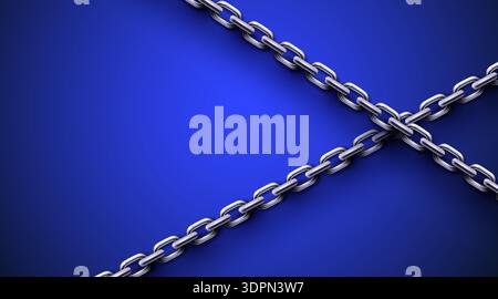 Strong metal chains crossing on a vibrant blue background. This striking visual can symbolize connection or restriction. Vector illustration. Stock Vector