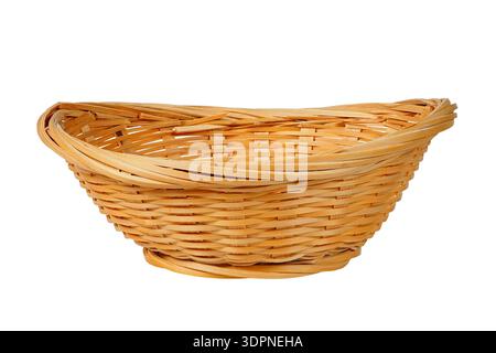Empty wicker basket on white background Stock Photo