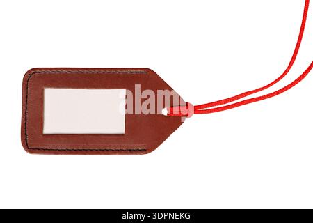 Blank leather luggage tag isolated on white background Stock Photo