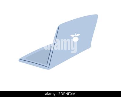 Open laptop with funny apple logo. Doodle style vector illustration for social media stickers, youth marketing, design blogs Stock Vector
