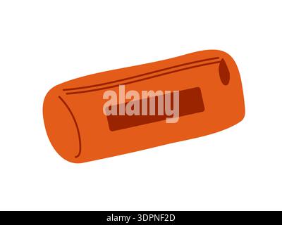Cylindrical fabric pencil case with zipper for pencils and pens. Vector illustration for school supplies, retail packaging. Stock Vector