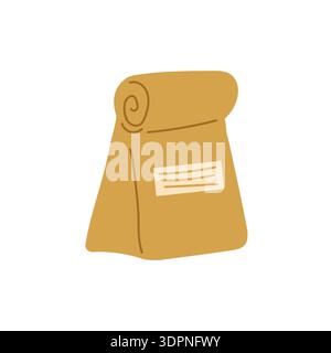 Brown paper, eco friendly bag. Takeaway snack. Vector illustration zero with waste packaging, sustainable takeout, healthy lunch Stock Vector