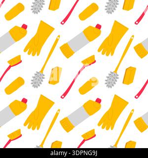 Seamless pattern with cleaning inventory for bathroom. Repeated Vector illustration for wallpapers, fabrics, scrapbooking. Stock Vector