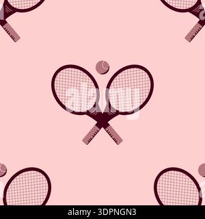 Seamless pattern with Two crossed rackets and ball. Flat Vector illustration for sports shops, wallpaper, print. Sports equipment. Stock Vector
