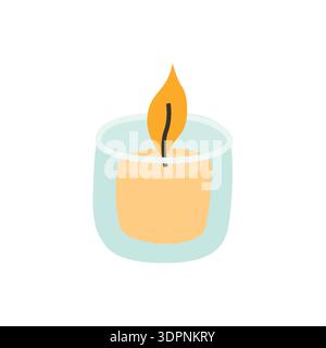 Burning candle in glass jar. Aroma candle in scandi style illustration Stock Vector