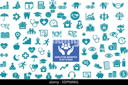 Employee Benefits Flat Icons Editable Vector Set, HR, Insurance, Salary, Health Care and Corporate Welfare Symbols Stock Vector