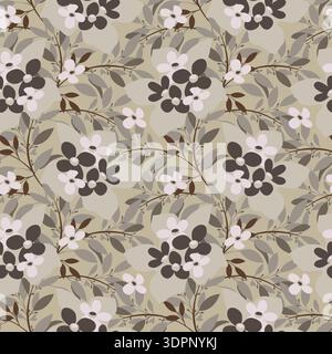 Vector floral seamless pattern. Coffee-colored flowers Stock Vector