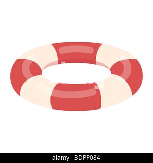 Striped lifebuoy. Beach design. Flat-style vector illustration isolated on a white background. Stock Vector