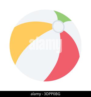 Inflatable striped ball. Beach design. Flat-style vector illustration isolated on a white background. Stock Vector