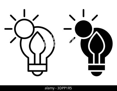 This graphic features a light bulb icon design in both outline and filled styles. Ideal for projects focusing on creativity, innovation, and illuminat Stock Vector