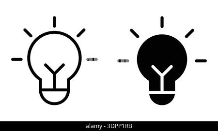This image features two light bulb icons in black and white, radiating lines symbolizing illumination and creativity. Perfect for design projects. Stock Vector