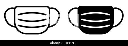 Pair of black and white illustrations showing face masks symbolizing health safety. Perfect for informative content about hygiene and virus prevention Stock Vector
