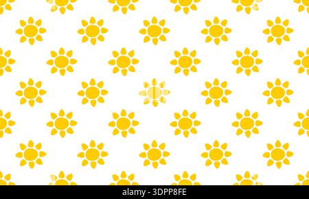 Cute childish yellow sun silhouettes seamless pattern. Sunburst, sunlight or sunshine background. Summer theme wallpaper. Happy vibes print for textile or wrapping paper. Vector flat illustration. Stock Vector