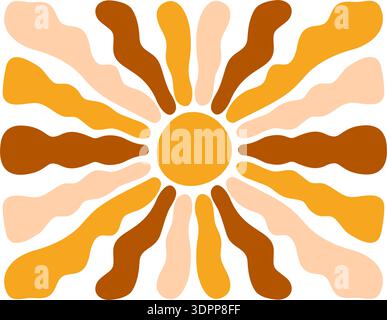 Groovy sun background. Sunburst, sunbeam or sunlight horizontal banner. Spring or summer theme wallpaper. Good positive vibes concept. Modern boho print. Vector flat illustration. Stock Vector